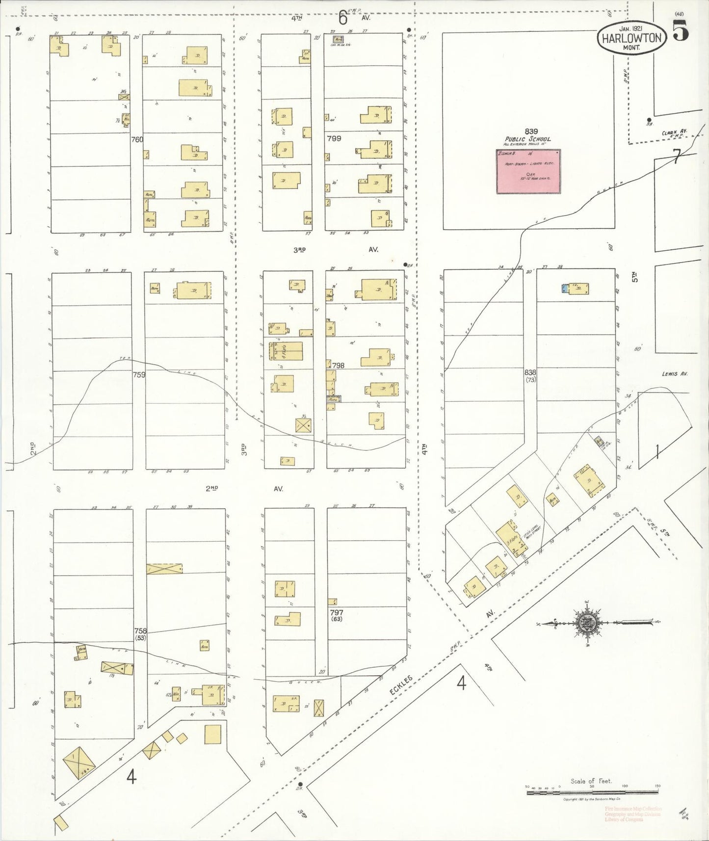 Sanborn Fire Insurance Map from Harlowton, Wheatland County, Montana (1921), Sheet #0005 - Complete Map Set gallery image, historic Sanborn map, vintage wall art, Montana Montana