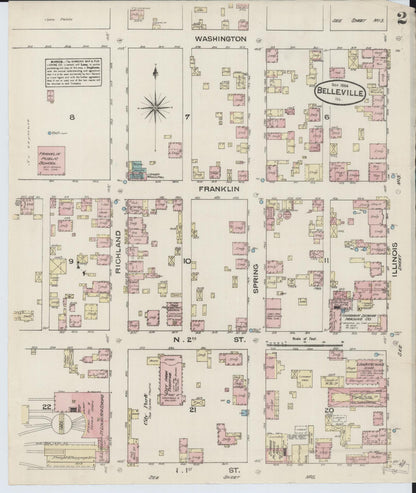 Sanborn Fire Insurance Map from Belleville, Saint Clair County, Illinois (1884), Sheet #0002 - Historic Sanborn Fire Insurance Map Print, vintage old map wall art, antique decor, genealogy gift, Illinois Illinois map