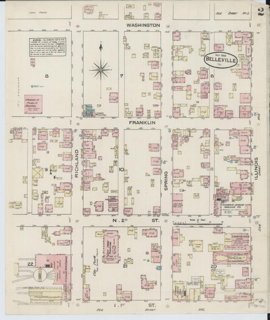 Sanborn Fire Insurance Map from Belleville, Saint Clair County, Illinois (1884), Sheet #0002 - Historic Sanborn Fire Insurance Map Print, vintage old map wall art, antique decor, genealogy gift, Illinois Illinois map