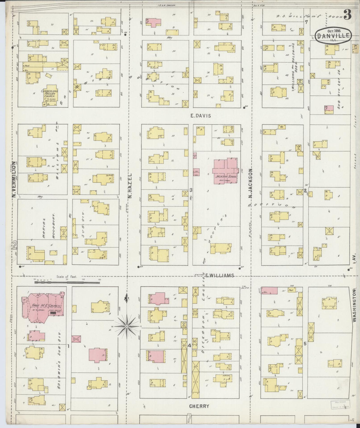 Sanborn Fire Insurance Map from Danville, Vermilion County, Illinois (1895), Sheet #0003 - Complete Map Set gallery image, historic Sanborn map, vintage wall art, Illinois Illinois