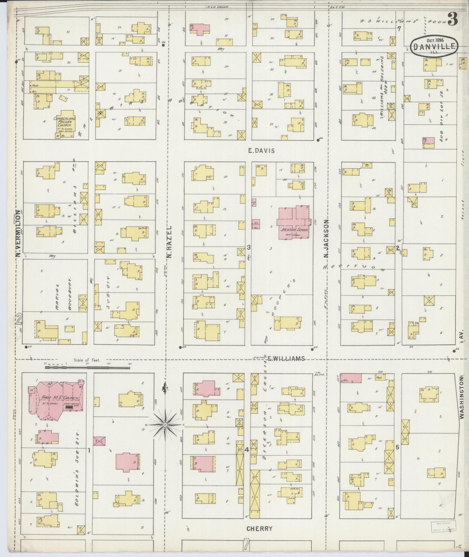 Sanborn Fire Insurance Map from Danville, Vermilion County, Illinois (1895), Sheet #0003 - Complete Map Set gallery image, historic Sanborn map, vintage wall art, Illinois Illinois
