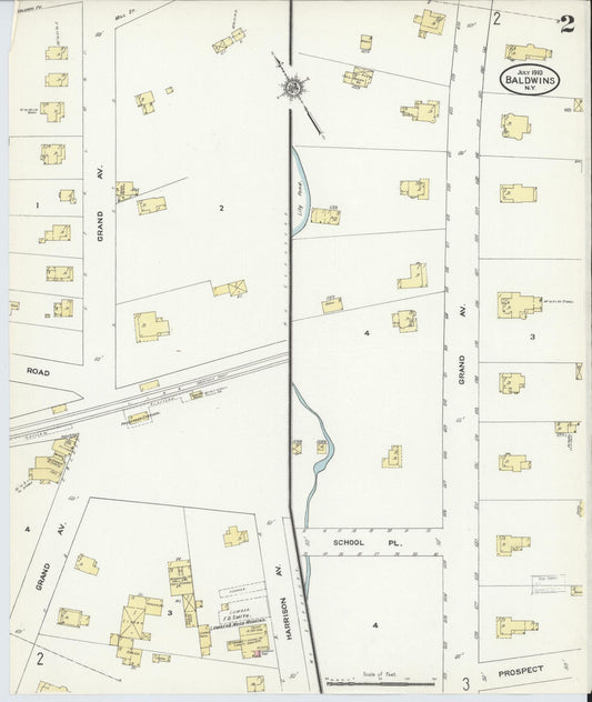 Sanborn Fire Insurance Map from Baldwin, Nassau County, New York (1910), Sheet #0002 - Historic Sanborn Fire Insurance Map Print, vintage old map wall art, antique decor, genealogy gift, New York New York map
