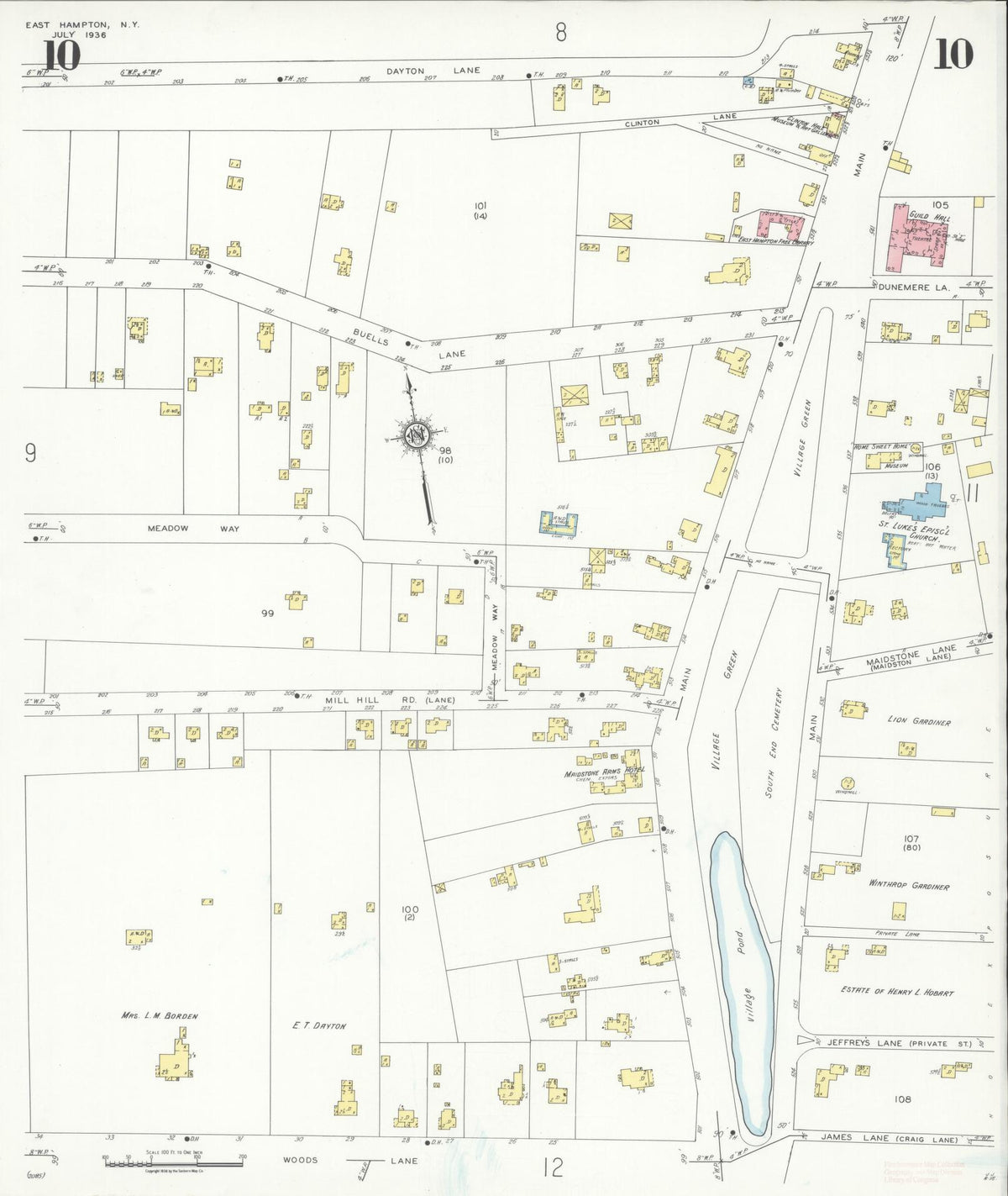 Sanborn Fire Insurance Map from Easthampton, Suffolk County, New York (1936), Sheet #0010 - Complete Map Set gallery image, historic Sanborn map, vintage wall art, New York New York