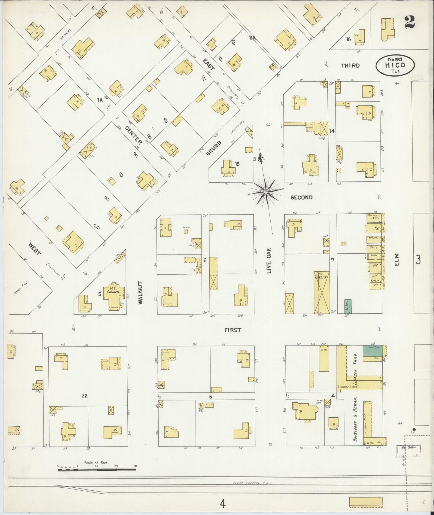 Sanborn Fire Insurance Map from Hico, Hamilton County, Texas (1903), Sheet #0002 - Historic Sanborn Fire Insurance Map Print, vintage old map wall art, antique decor, genealogy gift, Texas Texas map