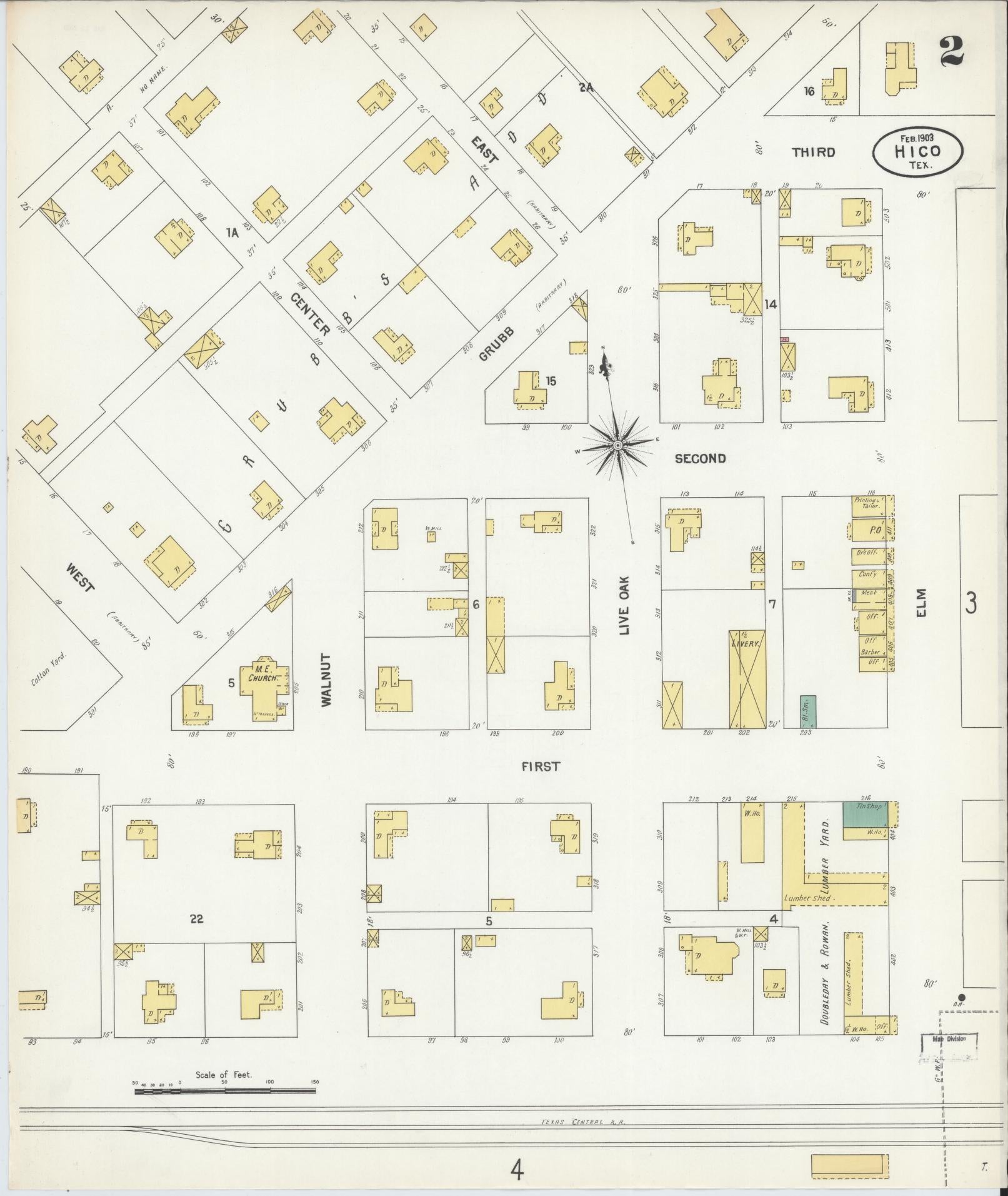 Sanborn Fire Insurance Map from Hico, Hamilton County, Texas (1903), Sheet #0002 - Historic Sanborn Fire Insurance Map Print, vintage old map wall art, antique decor, genealogy gift, Texas Texas map