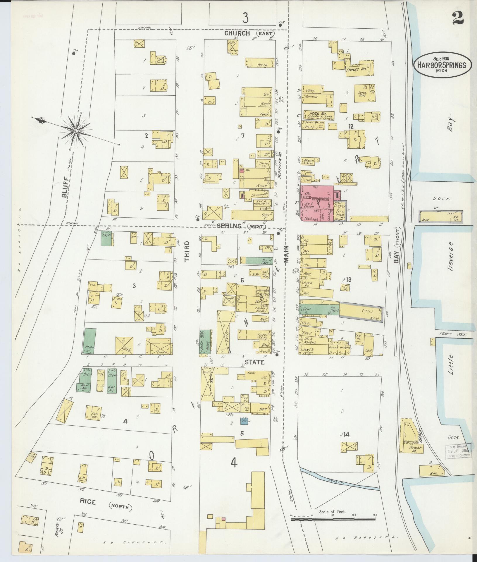 Sanborn Fire Insurance Map from Harbor Springs, Emmet County, Michigan (1900), Sheet #0002 - Historic Sanborn Fire Insurance Map Print, vintage old map wall art, antique decor, genealogy gift, Michigan Michigan map