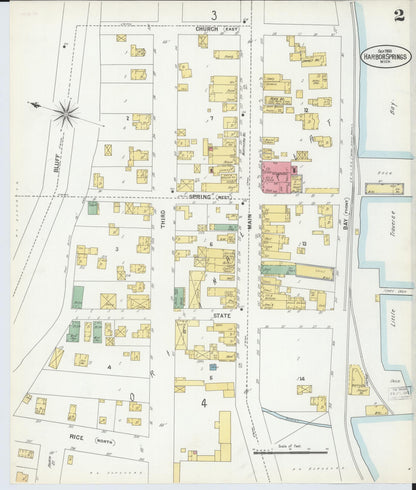 Sanborn Fire Insurance Map from Harbor Springs, Emmet County, Michigan (1900), Sheet #0002 - Historic Sanborn Fire Insurance Map Print, vintage old map wall art, antique decor, genealogy gift, Michigan Michigan map