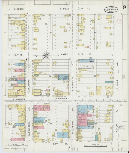 Sanborn Fire Insurance Map from Guthrie, Logan County, Oklahoma (1894), Sheet #0009 - Historic Sanborn Fire Insurance Map Print, vintage old map wall art, antique decor, genealogy gift, Oklahoma Oklahoma map