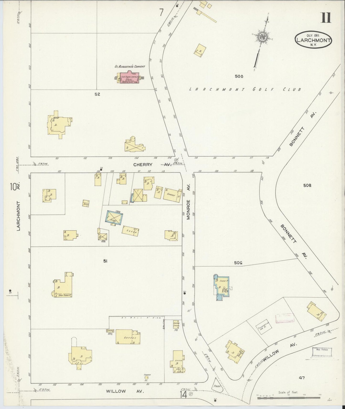 Sanborn Fire Insurance Map from Larchmont, Westchester County, New York (1911), Sheet #0011 - Historic Sanborn Fire Insurance Map Print, vintage old map wall art, antique decor, genealogy gift, New York New York map
