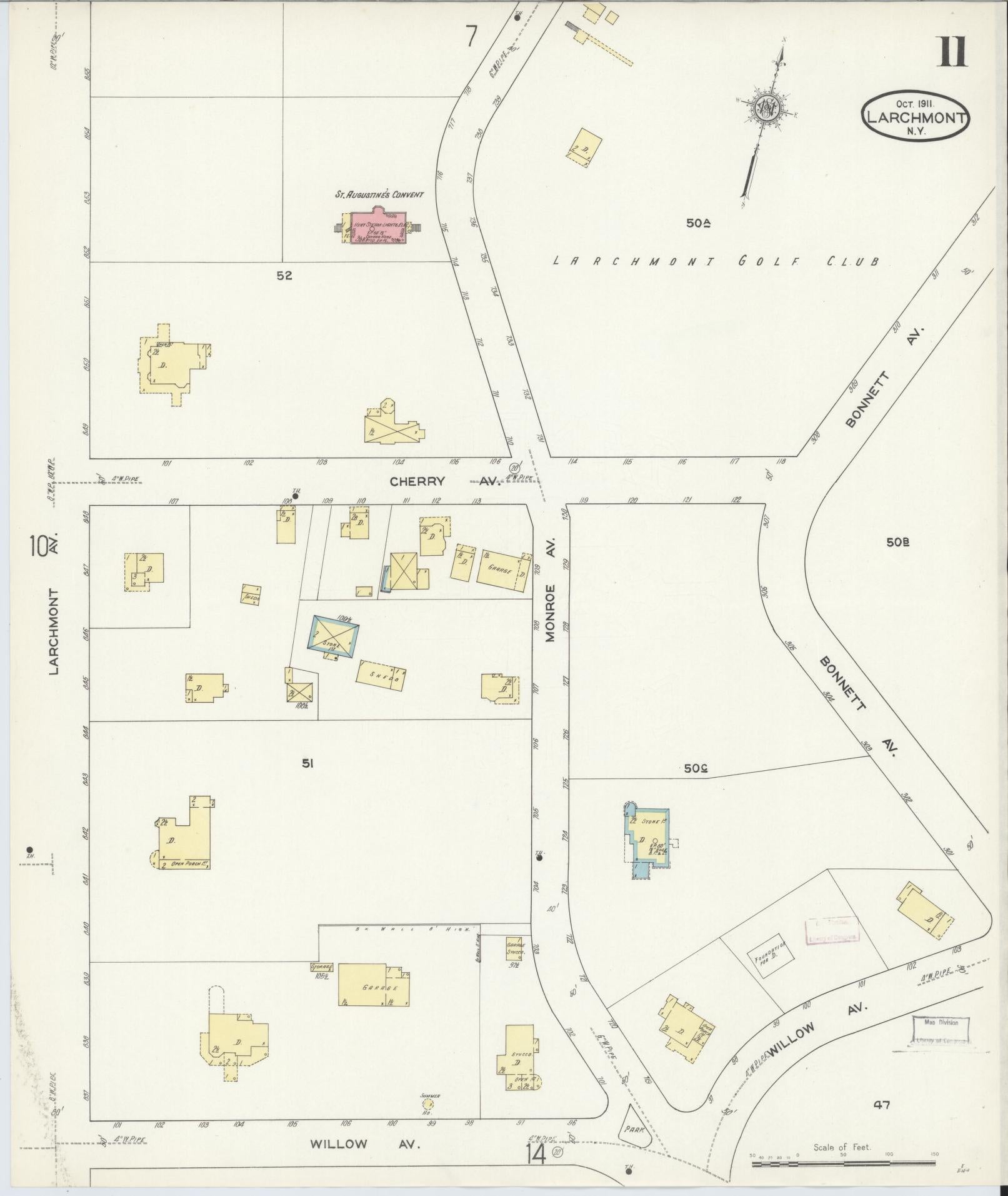 Sanborn Fire Insurance Map from Larchmont, Westchester County, New York (1911), Sheet #0011 - Historic Sanborn Fire Insurance Map Print, vintage old map wall art, antique decor, genealogy gift, New York New York map