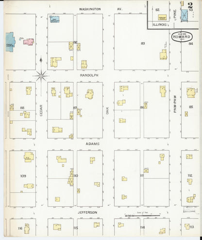 Sanborn Fire Insurance Map from Howard, Elk County, Kansas (1893), Sheet #0002 - Complete Map Set gallery image, historic Sanborn map, vintage wall art, Kansas Kansas