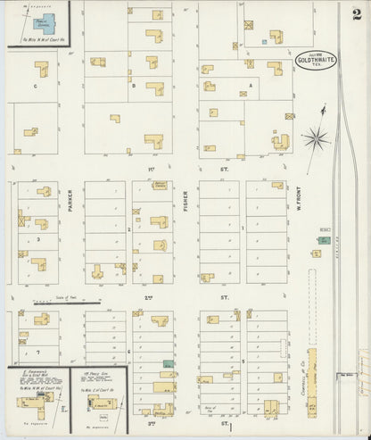 Sanborn Fire Insurance Map from Goldthwaite, Mills County, Texas (1898), Sheet #0002 - Complete Map Set gallery image, historic Sanborn map, vintage wall art, Texas Texas