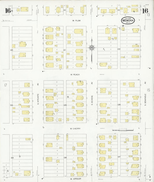 Sanborn Fire Insurance Map from Wewoka, Seminole County, Oklahoma (1930), Sheet #0016 - Historic Sanborn Fire Insurance Map Print, vintage old map wall art, antique decor, genealogy gift, Oklahoma Oklahoma map