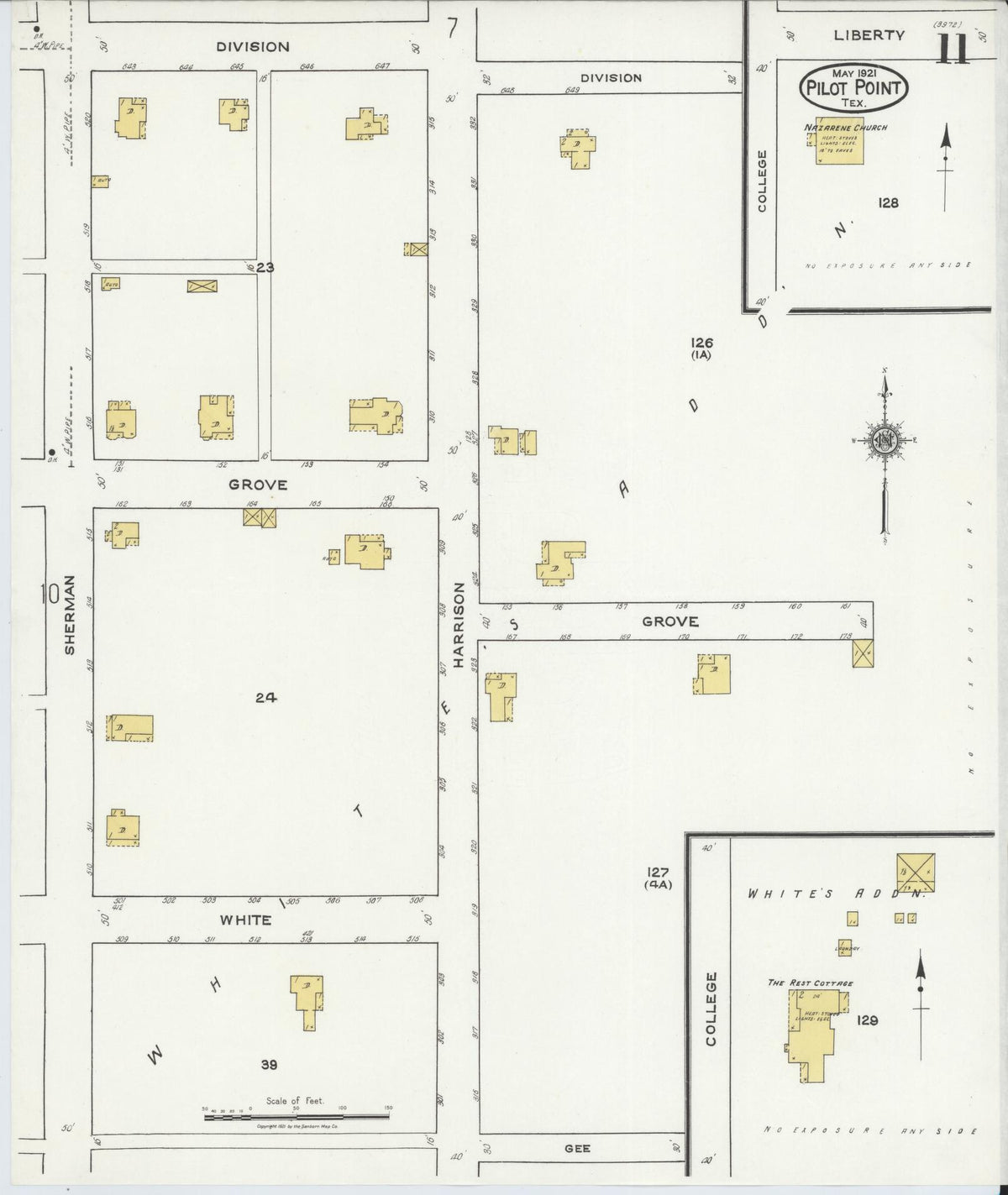 Sanborn Fire Insurance Map from Pilot Point, Denton County, Texas (1921), Sheet #0011 - Complete Map Set gallery image, historic Sanborn map, vintage wall art, Texas Texas