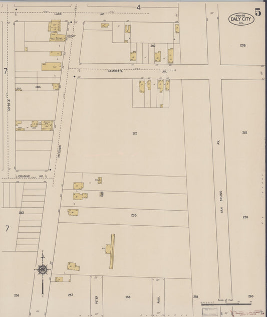 Sanborn Fire Insurance Map from Daly City, San Mateo County, California (1915), Sheet #0005 - Historic Sanborn Fire Insurance Map Print, vintage old map wall art, antique decor, genealogy gift, California California map