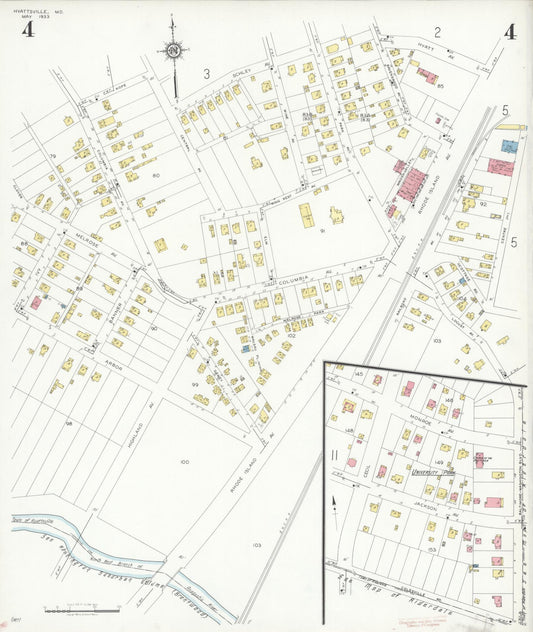 Sanborn Fire Insurance Map from Hyattsville, Prince Georges County, Maryland (1933), Sheet #0004 - Historic Sanborn Fire Insurance Map Print, vintage old map wall art