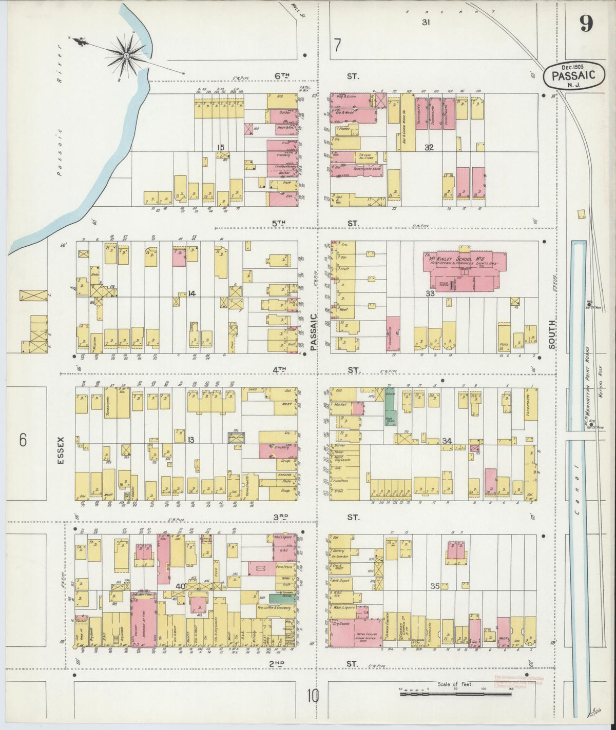 Sanborn Fire Insurance Map from Passaic, Passaic County, New Jersey (1903), Sheet #0009 - Historic Sanborn Fire Insurance Map Print, vintage old map wall art, antique decor, genealogy gift, New Jersey New Jersey map