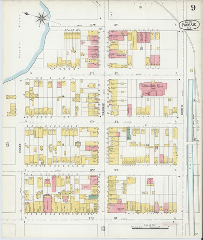 Sanborn Fire Insurance Map from Passaic, Passaic County, New Jersey (1903), Sheet #0009 - Historic Sanborn Fire Insurance Map Print, vintage old map wall art, antique decor, genealogy gift, New Jersey New Jersey map