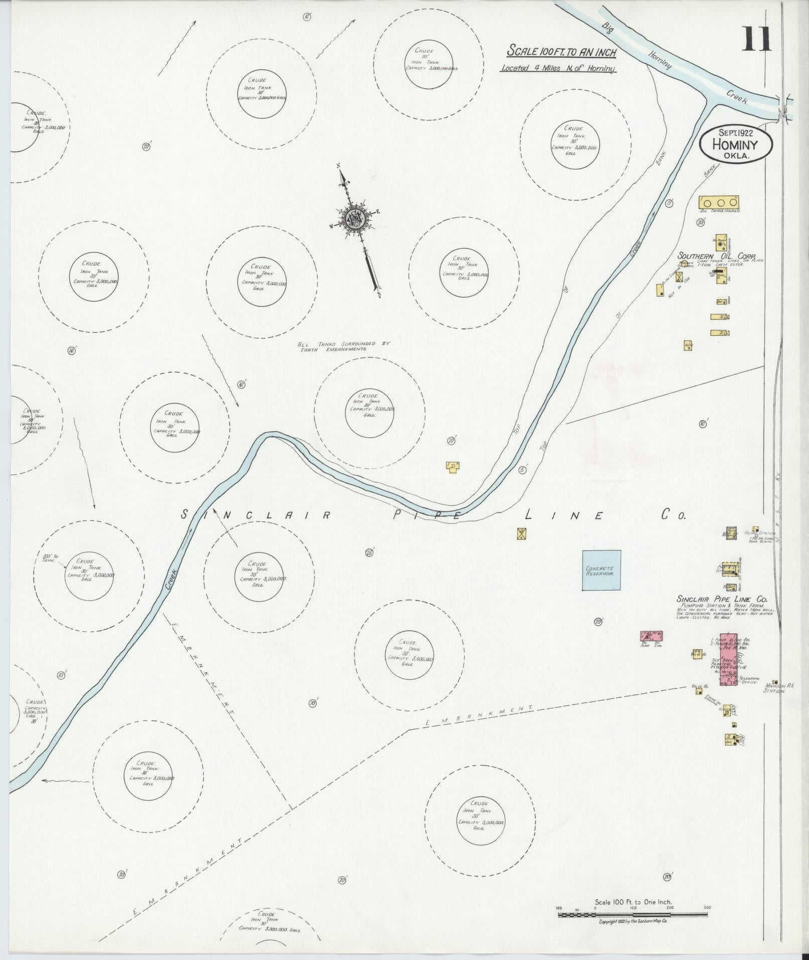 Sanborn Fire Insurance Map from Hominy, Osage County, Oklahoma (1922), Sheet #0011 - Complete Map Set gallery image, historic Sanborn map, vintage wall art, Oklahoma Oklahoma