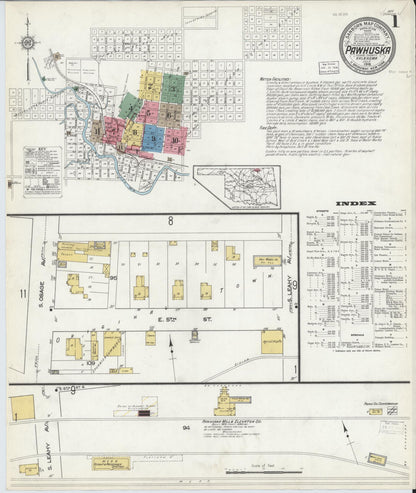 Sanborn Fire Insurance Map from Pawhuska, Osage County, Oklahoma (1916), Sheet #0001 - Complete Map Set gallery image, historic Sanborn map, vintage wall art, Oklahoma Oklahoma