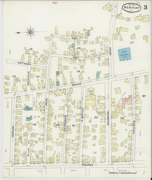 Sanborn Fire Insurance Map from Newport, Newport County, Rhode Island (1891), Sheet #0003 - Historic Sanborn Fire Insurance Map Print, vintage old map wall art, antique decor, genealogy gift, Rhode Island Rhode Island map