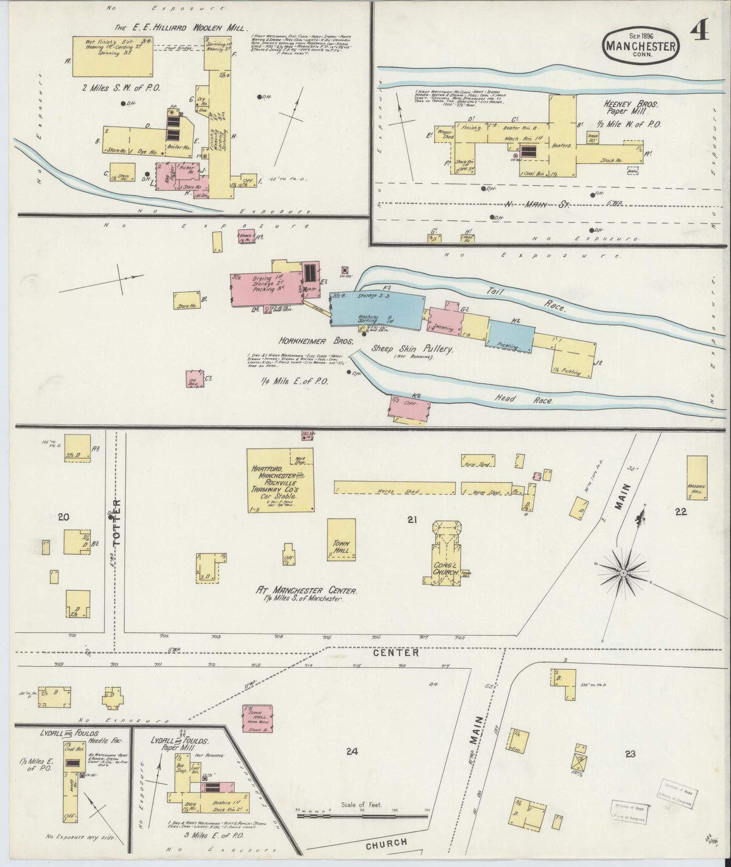Sanborn Fire Insurance Map from Manchester, Hartford County, Connecticut (1896), Sheet #0004 - Complete Map Set gallery image, historic Sanborn map, vintage wall art, Connecticut Connecticut
