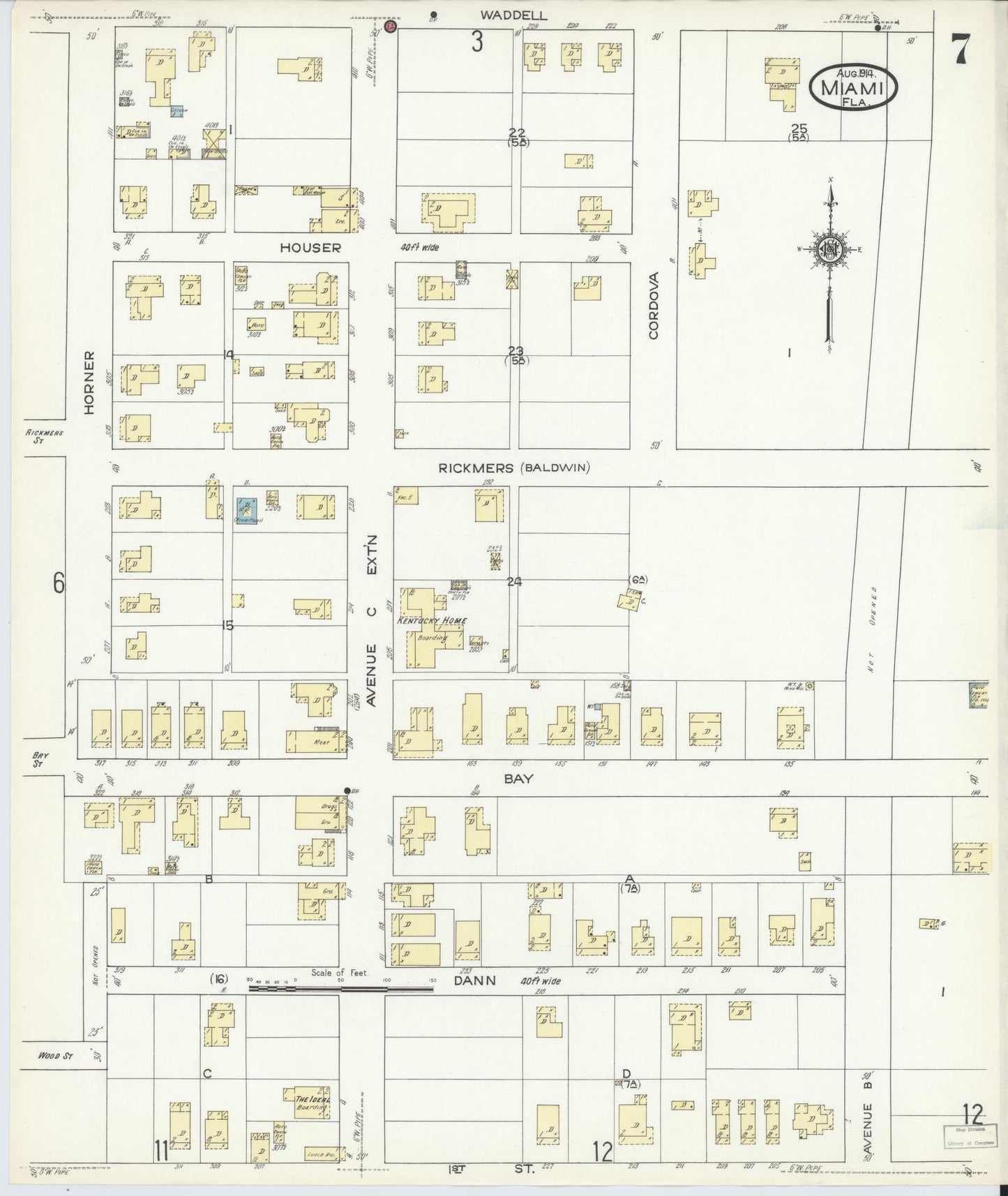 Sanborn Fire Insurance Map from Miami, Dade County, Florida (1914), Sheet #0007 - Complete Map Set gallery image, historic Sanborn map, vintage wall art, Florida Florida