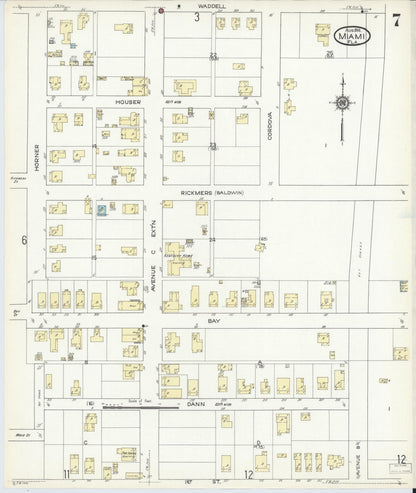 Sanborn Fire Insurance Map from Miami, Dade County, Florida (1914), Sheet #0007 - Complete Map Set gallery image, historic Sanborn map, vintage wall art, Florida Florida