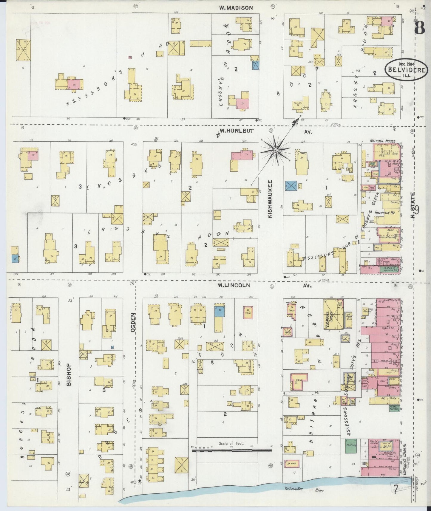 Sanborn Fire Insurance Map from Belvidere, Boone County, Illinois (1904), Sheet #0008 - Complete Map Set gallery image, historic Sanborn map, vintage wall art, Illinois Illinois