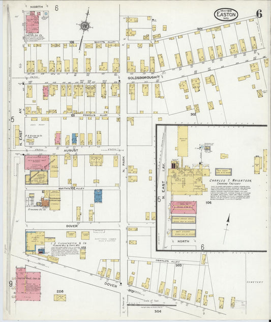 Sanborn Fire Insurance Map from Easton, Talbot County, Maryland (1919), Sheet #0006 - Historic Sanborn Fire Insurance Map Print, vintage old map wall art, antique decor, genealogy gift, Maryland Maryland map