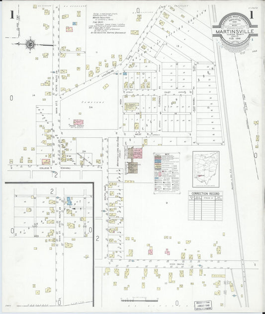Sanborn Fire Insurance Map from Martinsville, Clinton County, Ohio (1948), Sheet #0001 - Historic Sanborn Fire Insurance Map Print, vintage old map wall art, antique decor, genealogy gift, Ohio Ohio map