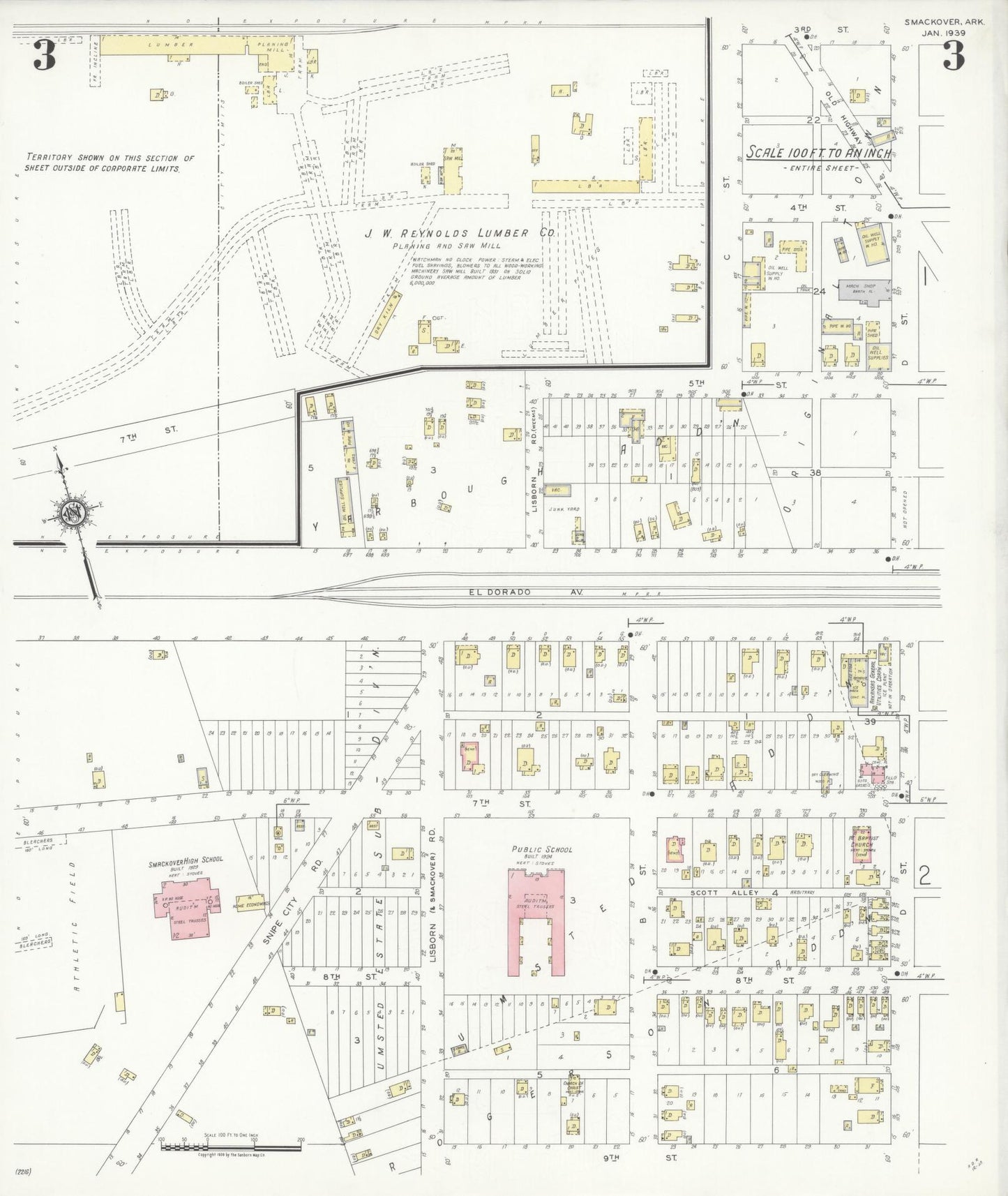 Sanborn Fire Insurance Map from Smackover, Union County, Arkansas (1939), Sheet #0003 - Historic Sanborn Fire Insurance Map Print, vintage old map wall art, antique decor, genealogy gift, Arkansas Arkansas map