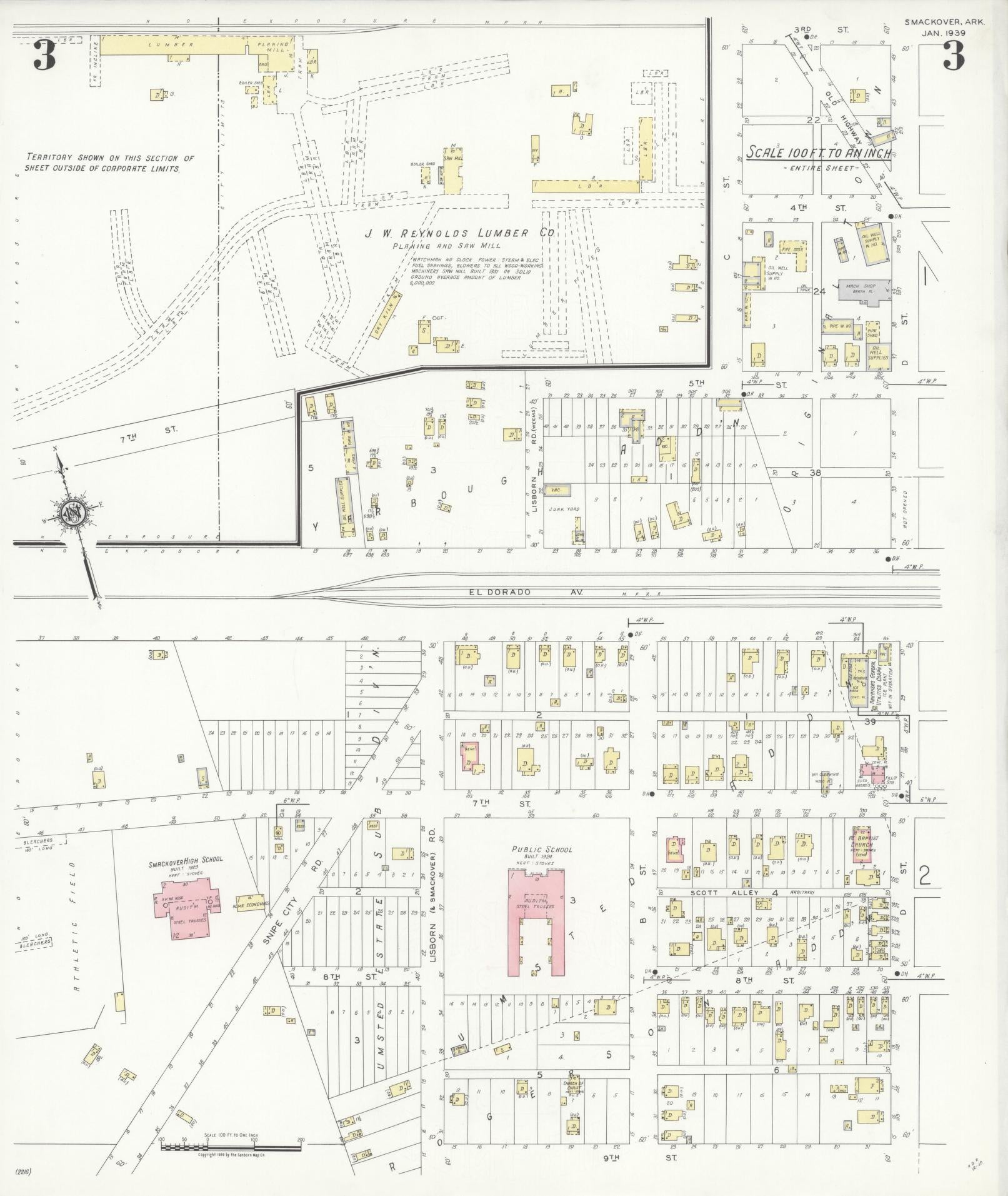 Sanborn Fire Insurance Map from Smackover, Union County, Arkansas (1939), Sheet #0003 - Historic Sanborn Fire Insurance Map Print, vintage old map wall art, antique decor, genealogy gift, Arkansas Arkansas map