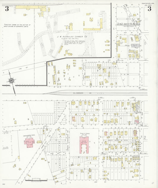 Sanborn Fire Insurance Map from Smackover, Union County, Arkansas (1939), Sheet #0003 - Historic Sanborn Fire Insurance Map Print, vintage old map wall art, antique decor, genealogy gift, Arkansas Arkansas map