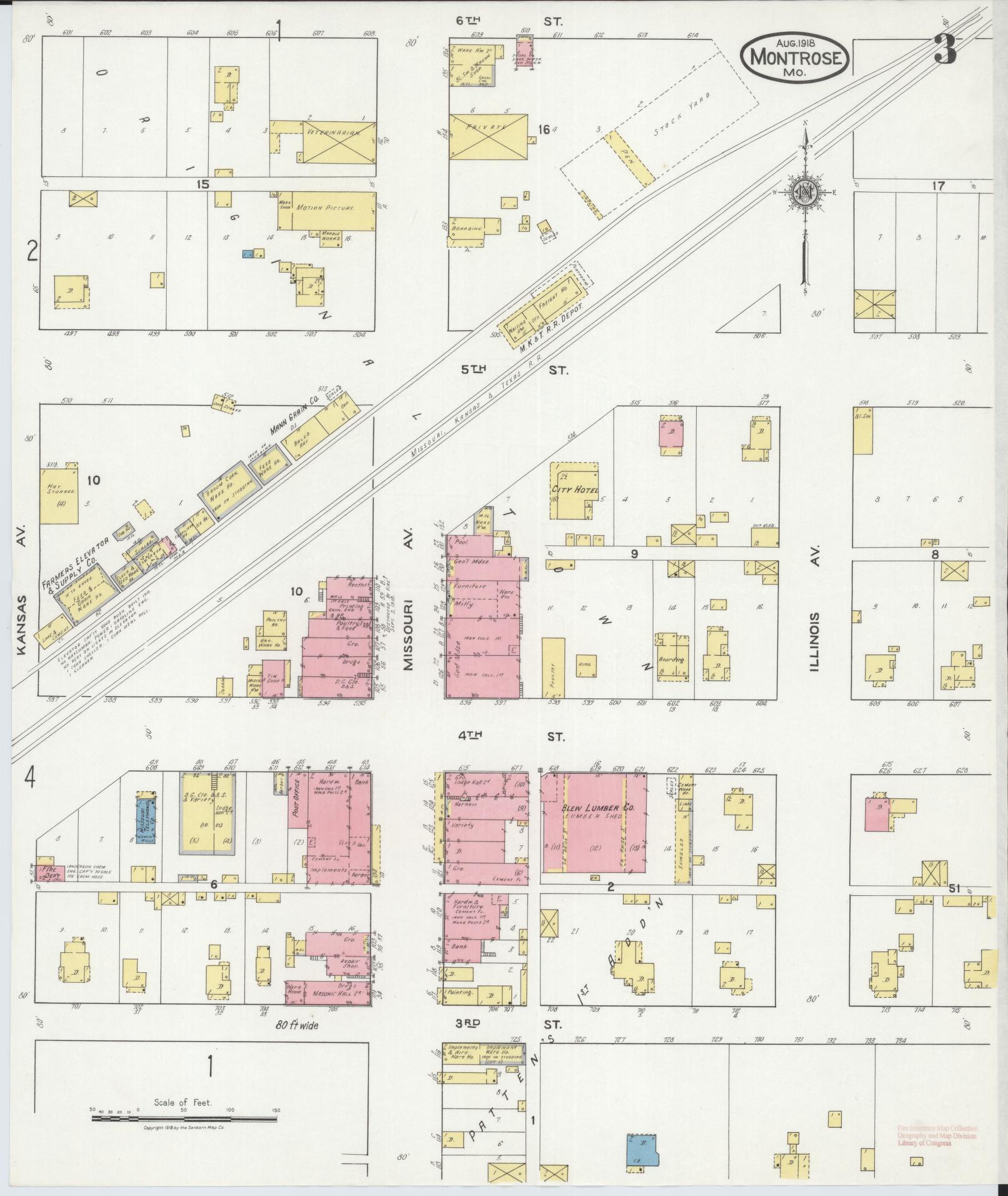 Sanborn Fire Insurance Map from Montrose, Henry County, Missouri (1918), Sheet #0003 - Historic Sanborn Fire Insurance Map Print, vintage old map wall art, antique decor, genealogy gift, Missouri Missouri map