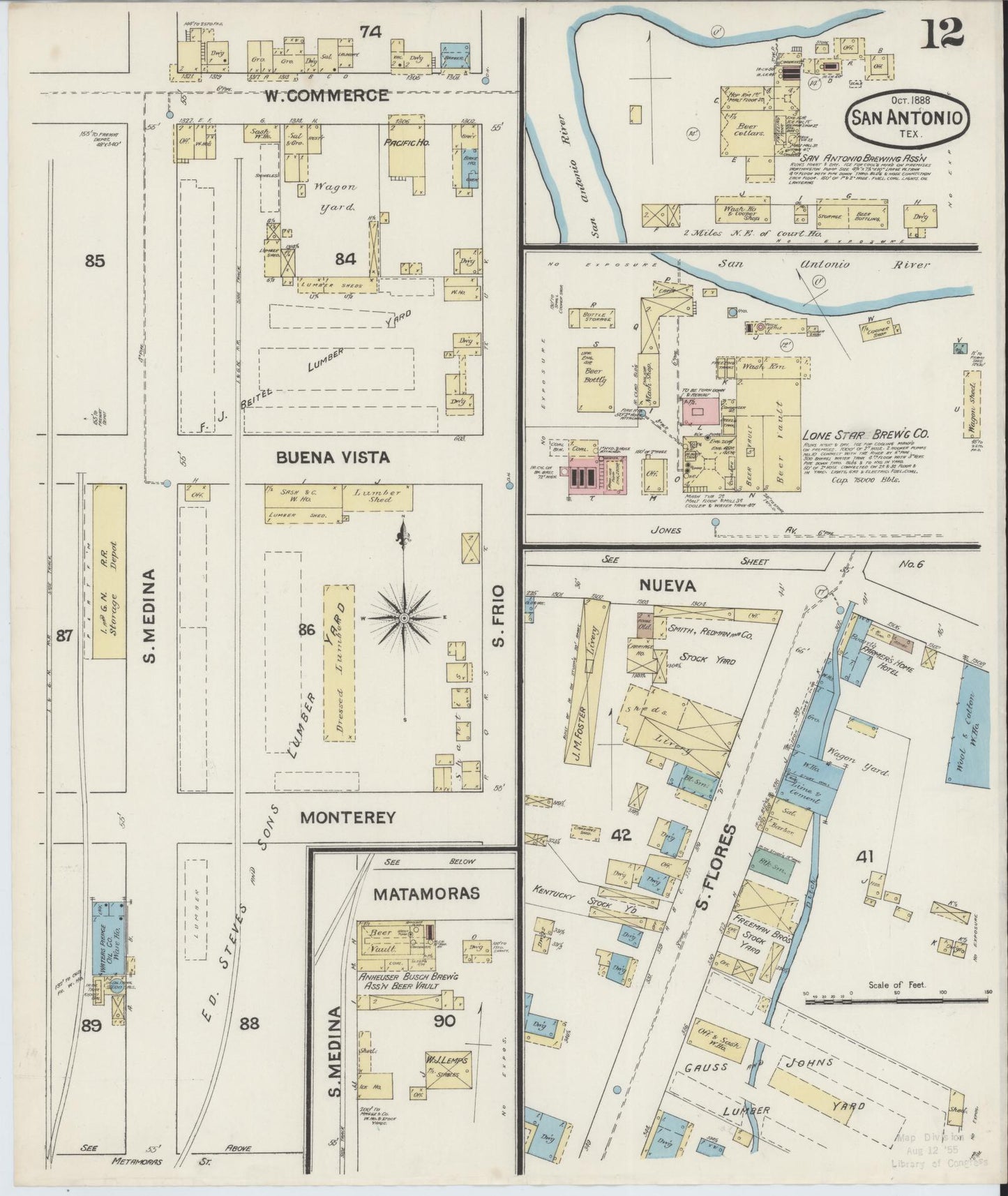 Sanborn Fire Insurance Map from San Antonio, Bexar County, Texas. (1888), Sheet 12 – Historic Sanborn Fire Insurance Map Print