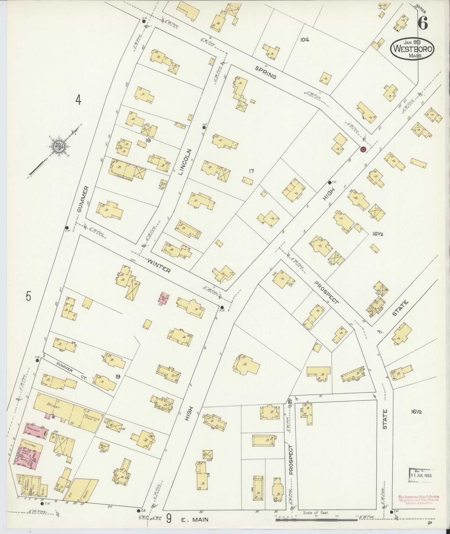 Sanborn Fire Insurance Map from Westboro, Worcester County, Massachusetts (1913), Sheet #0006 - Complete Map Set gallery image, historic Sanborn map, vintage wall art, Massachusetts Massachusetts