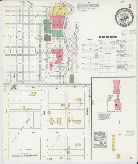 Sanborn Fire Insurance Map from Lisbon, Ransom County, North Dakota (1905), Sheet #0001 - Complete Map Set gallery image, historic Sanborn map, vintage wall art, North Dakota North Dakota