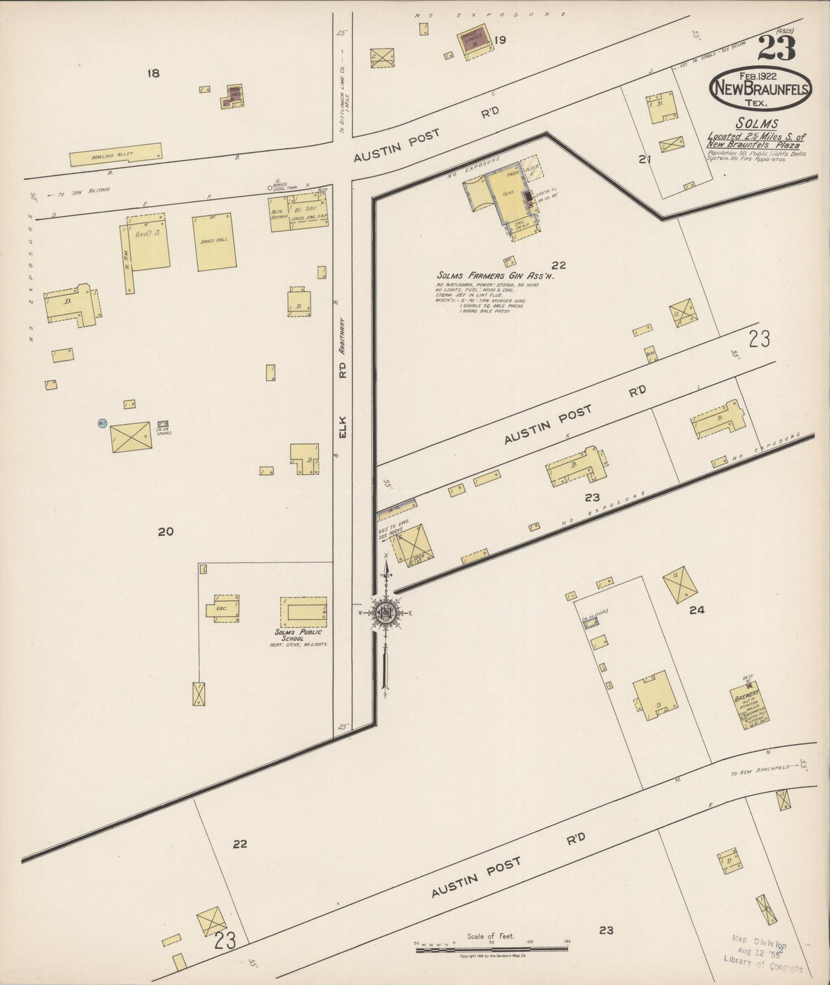 Sanborn Fire Insurance Map from New Braunfels, Comal County, Texas (1922), Sheet #0023 - Historic Sanborn Fire Insurance Map Print, vintage old map wall art, antique decor, genealogy gift, Texas Texas map
