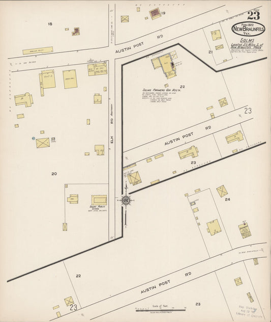 Sanborn Fire Insurance Map from New Braunfels, Comal County, Texas (1922), Sheet #0023 - Historic Sanborn Fire Insurance Map Print, vintage old map wall art, antique decor, genealogy gift, Texas Texas map