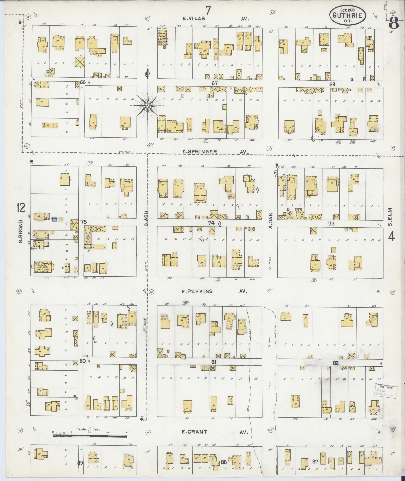 Sanborn Fire Insurance Map from Guthrie, Logain County, Oklahoma (1903), Sheet #0008 - Complete Map Set gallery image, historic Sanborn map, vintage wall art, Oklahoma Oklahoma