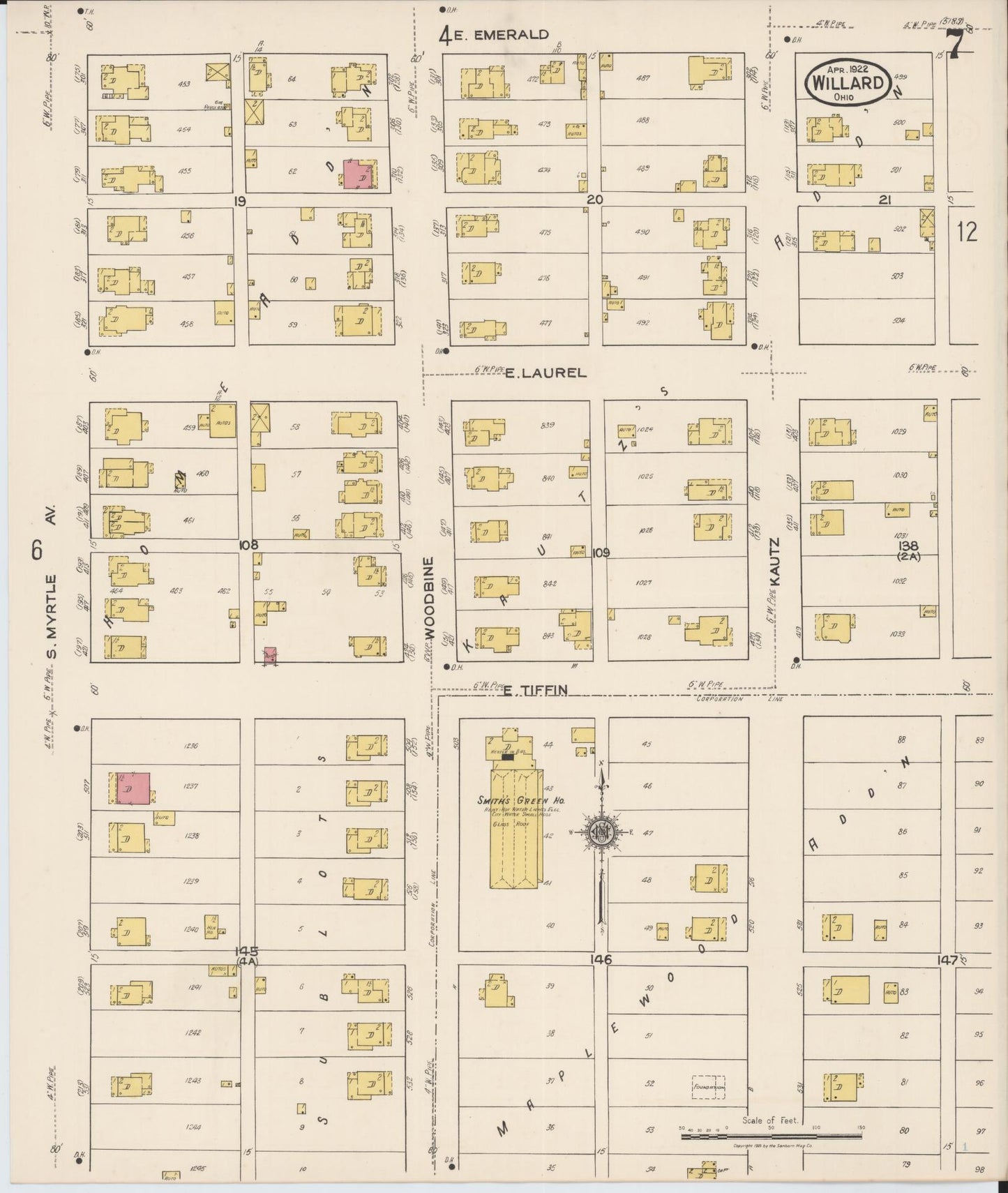 Sanborn Fire Insurance Map from Willard, Huron County, Ohio (1922), Sheet #0007 - Complete Map Set gallery image, historic Sanborn map, vintage wall art, Ohio Ohio