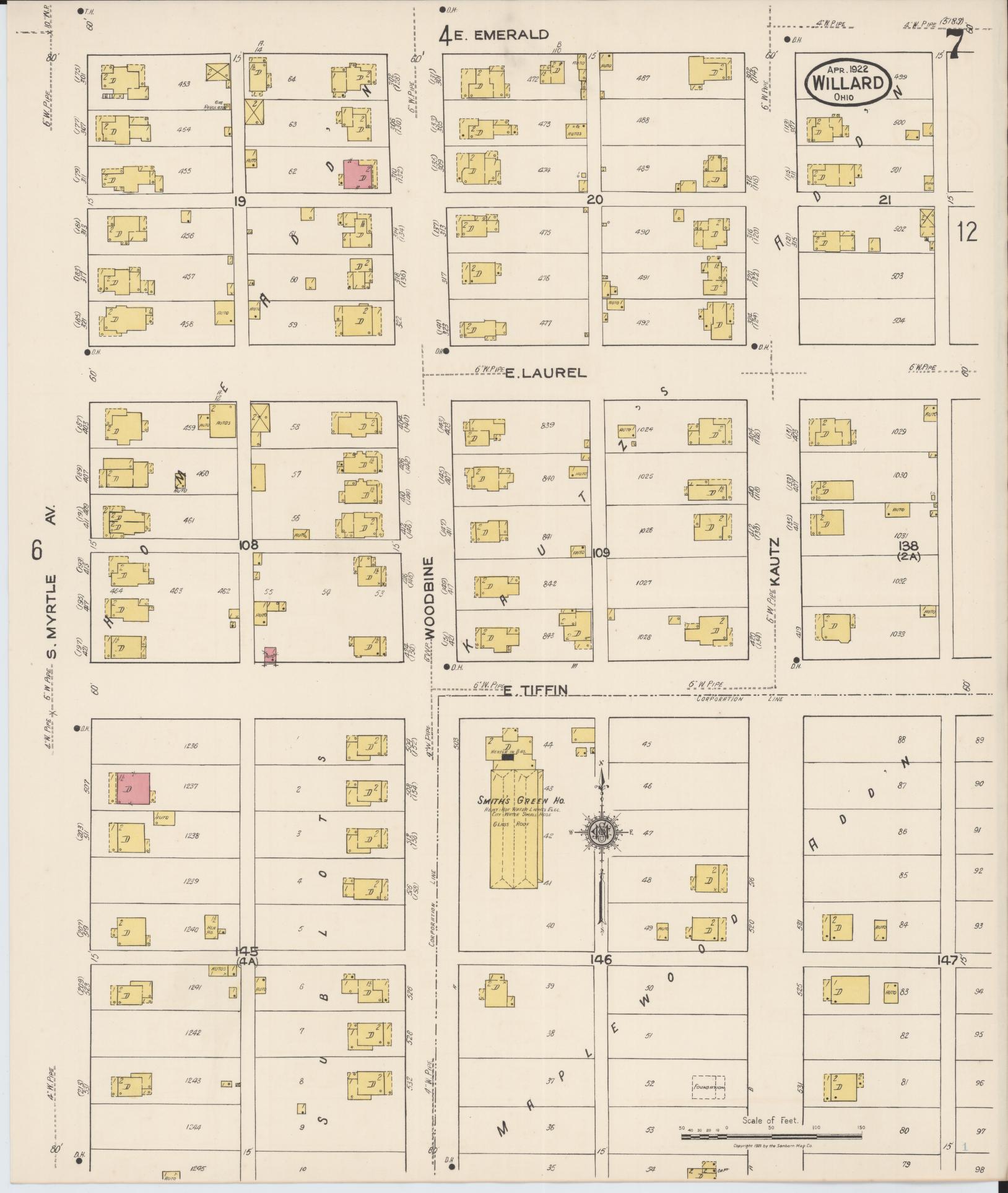 Sanborn Fire Insurance Map from Willard, Huron County, Ohio (1922), Sheet #0007 - Complete Map Set gallery image, historic Sanborn map, vintage wall art, Ohio Ohio