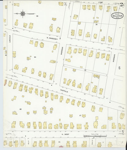 Sanborn Fire Insurance Map from Bellevue, Huron And Sandusky County, Ohio (1911), Sheet #0002 - Historic Sanborn Fire Insurance Map Print, vintage old map wall art, antique decor, genealogy gift, Ohio Ohio map