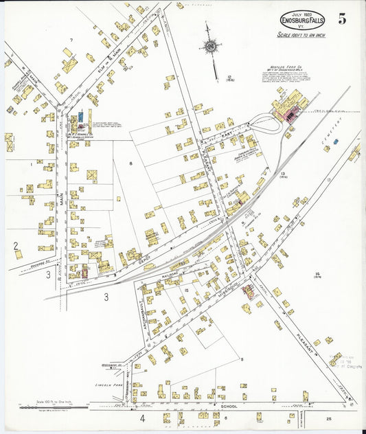 Sanborn Fire Insurance Map from Enosburg Falls, Franklin County, Vermont (1920), Sheet #0005 - Historic Sanborn Fire Insurance Map Print, vintage old map wall art, antique decor, genealogy gift, Vermont Vermont map