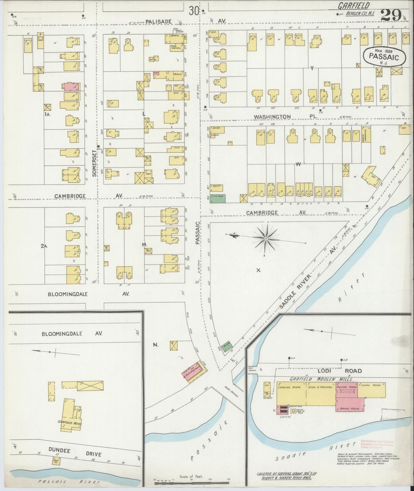 Sanborn Fire Insurance Map from Passaic, Passaic County, New Jersey (1899), Sheet #0029 - Historic Sanborn Fire Insurance Map Print, vintage old map wall art, antique decor, genealogy gift, New Jersey New Jersey map