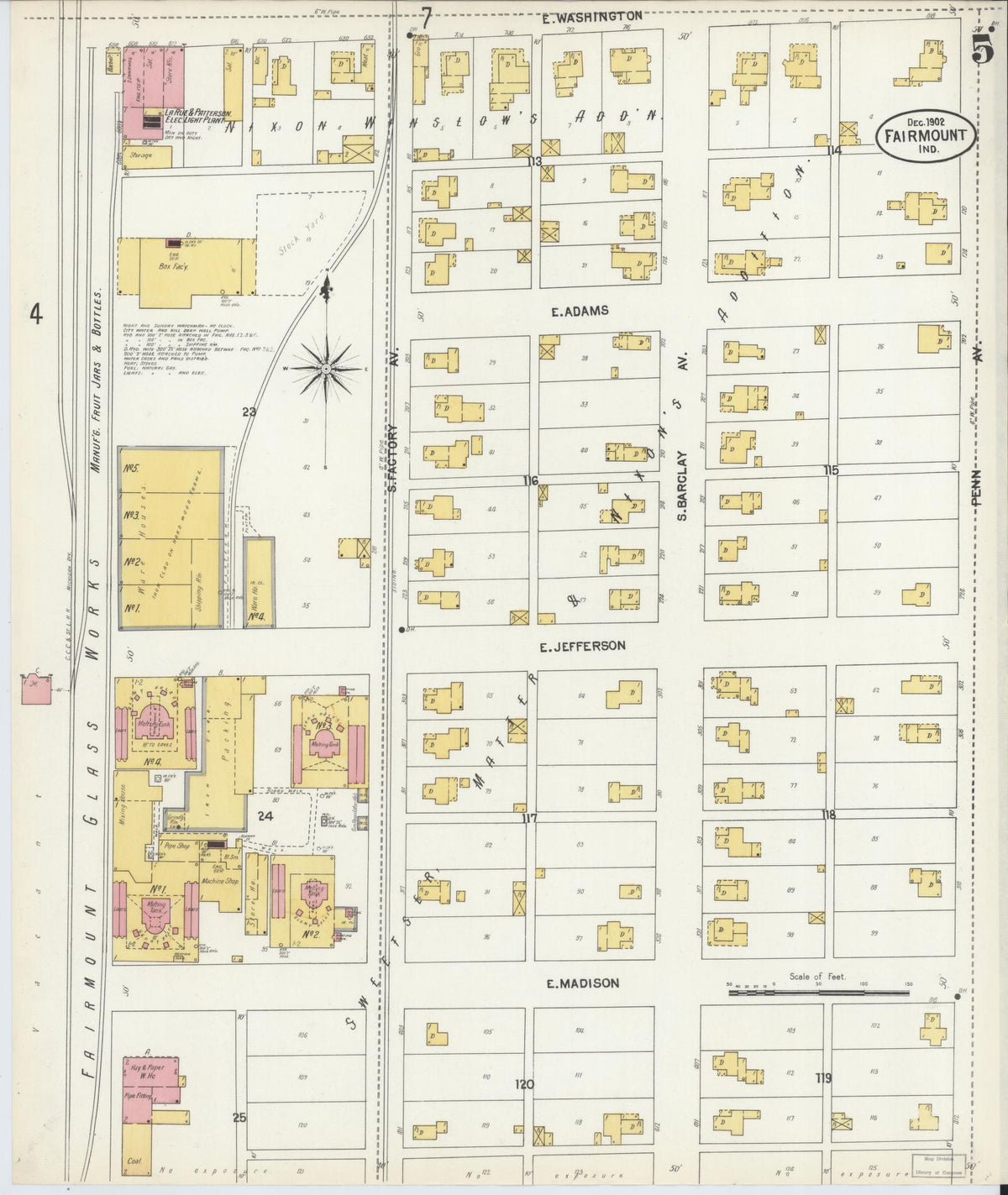 Sanborn Fire Insurance Map from Fairmount, Grant County, Indiana (1902), Sheet #0005 - Historic Sanborn Fire Insurance Map Print, vintage old map wall art, antique decor, genealogy gift, Indiana Indiana map
