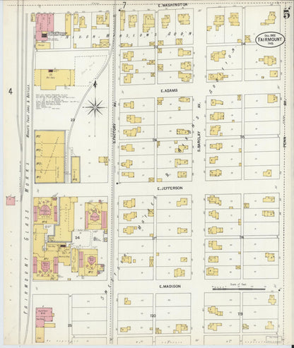 Sanborn Fire Insurance Map from Fairmount, Grant County, Indiana (1902), Sheet #0005 - Historic Sanborn Fire Insurance Map Print, vintage old map wall art, antique decor, genealogy gift, Indiana Indiana map
