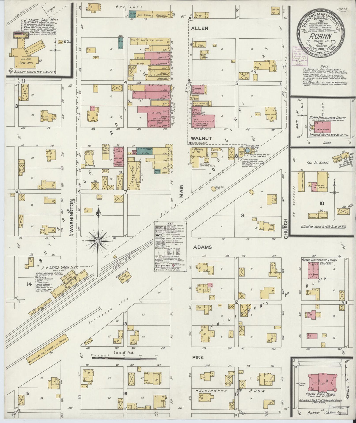 Sanborn Fire Insurance Map from Roann, Wabash County, Indiana (1901), Sheet #0001 - Historic Sanborn Fire Insurance Map Print, vintage old map wall art, antique decor, genealogy gift, Indiana Indiana map