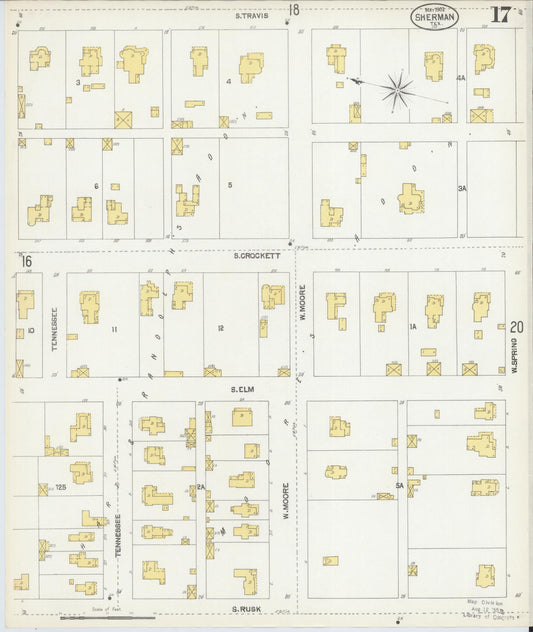 Sanborn Fire Insurance Map from Sherman, Grayson County, Texas (1902), Sheet #0017 - Historic Sanborn Fire Insurance Map Print, vintage old map wall art, antique decor, genealogy gift, Texas Texas map